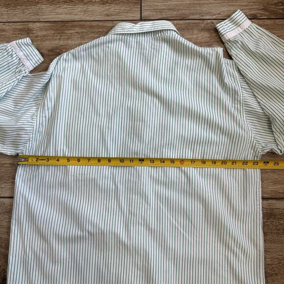 Vtg Green White Stripe Dress Shirt Collar Cuff Button Up Top Size 38 - Picture 7 of 14